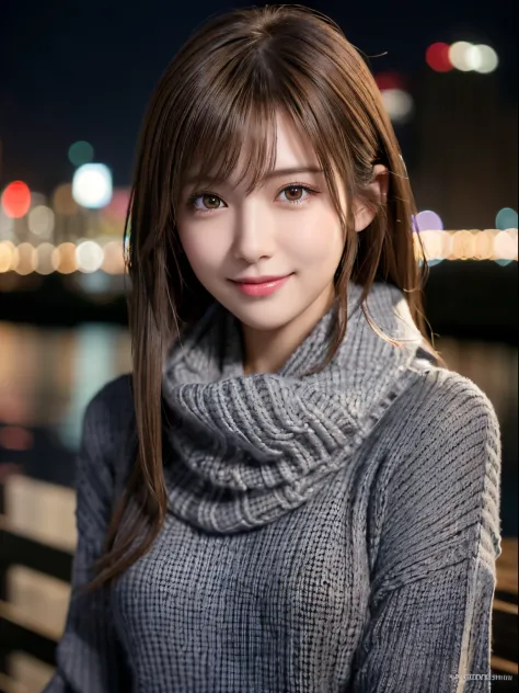 1 japanese girl,(Dark grey sweater:1.4),(she wears a knitted scarf around her neck.:1.2), (Raw photo, Best Quality), (Realistic,...