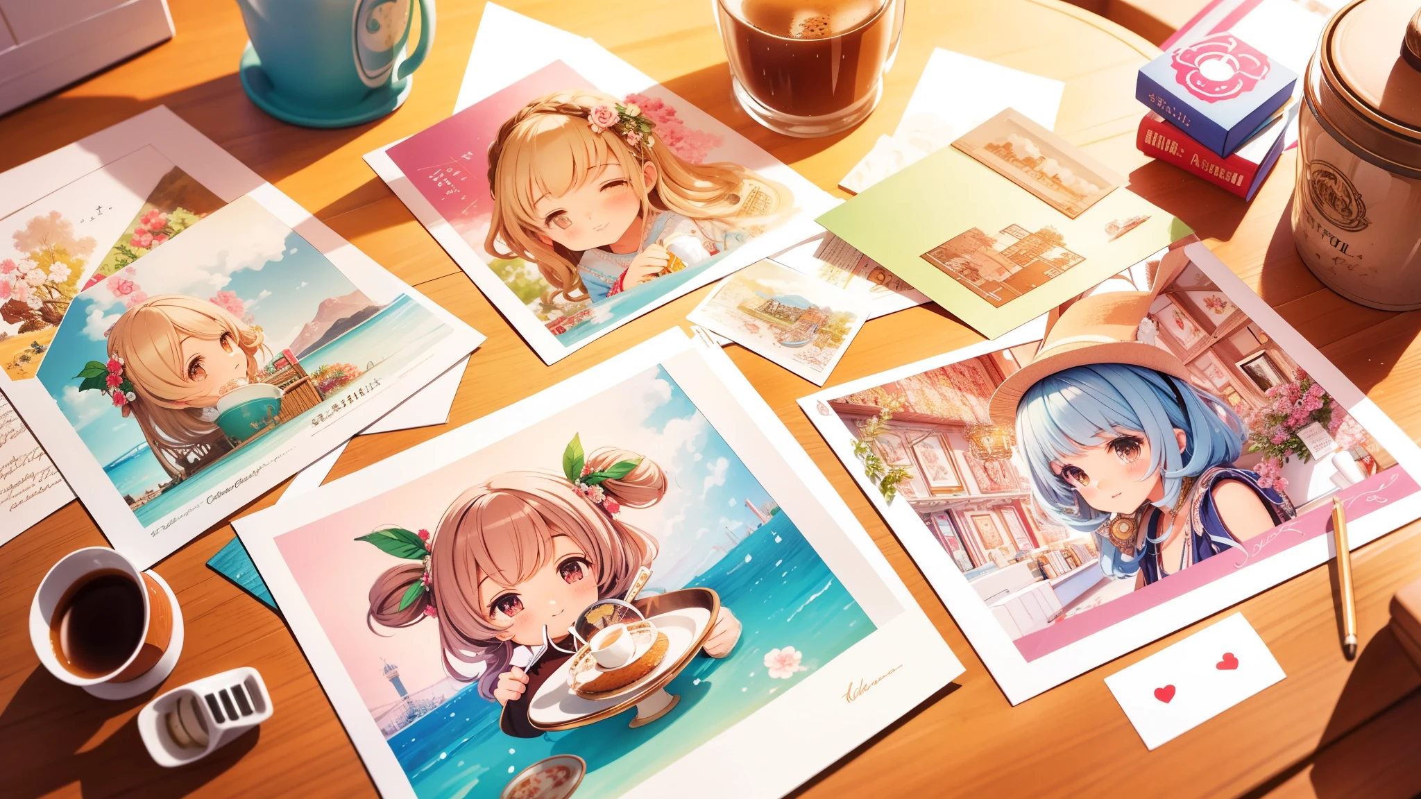 colorful postcards on a table