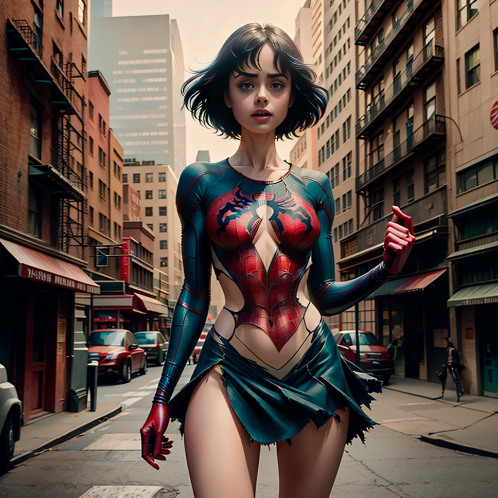 Krysten Ritter、Sticking out the navel、newyork、She wears a torn Spider -  SeaArt AI