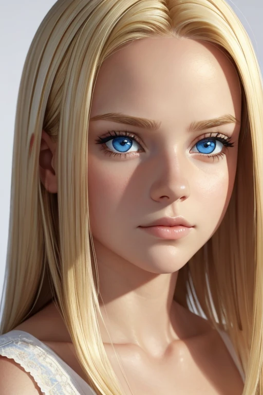 肖像, 1女孩, 女性, (杰作:1.3), (最佳电影品质:1.2), 白色背景, 使成为, 细致的脸部, 漂亮的脸蛋, 金头发, 金头发, 直发, 蓝眼睛, 年轻女子, 白色礼服, 悲伤的脸,