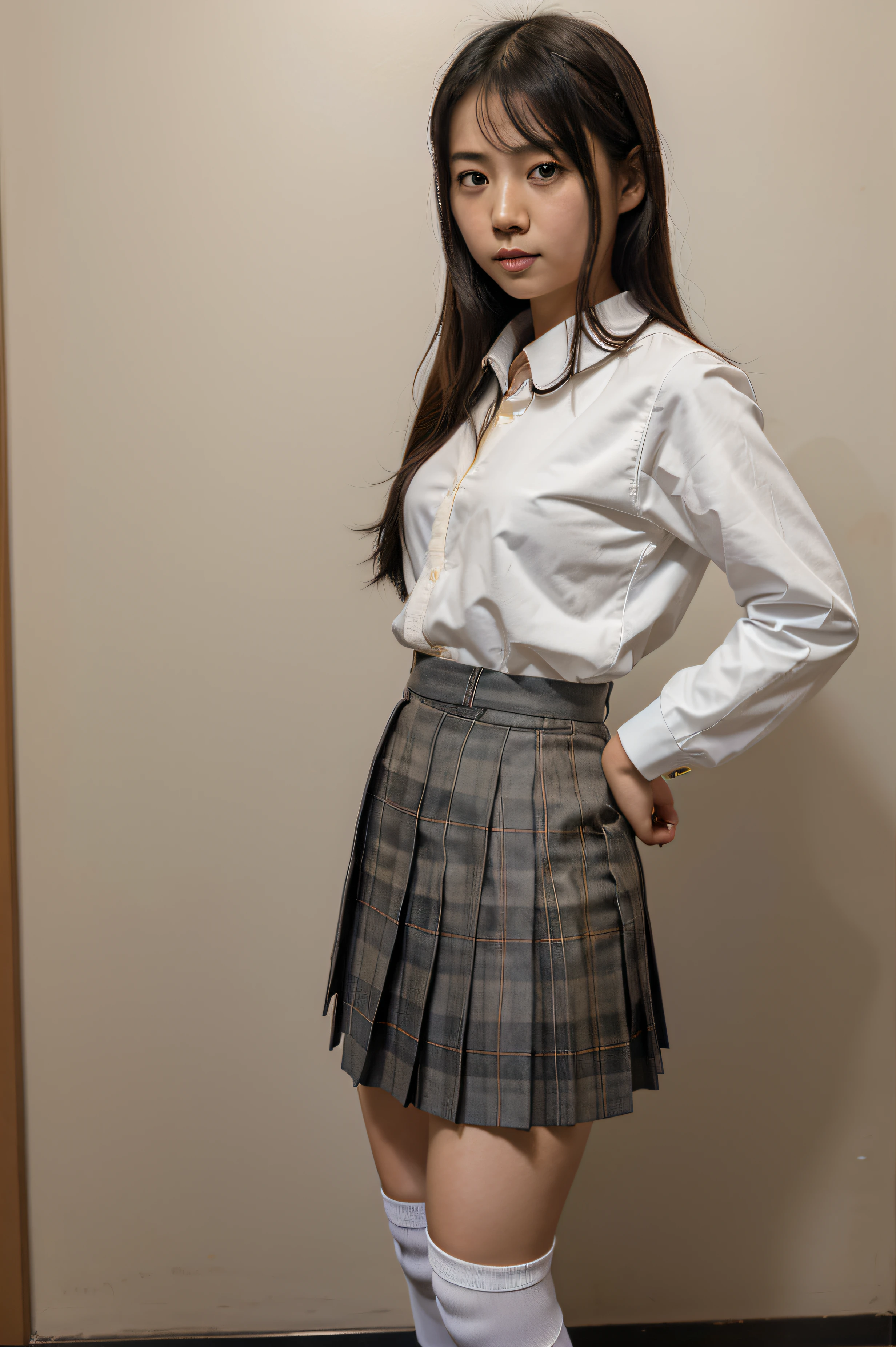 Arafed asian woman in a skirt and white shirt posing for a picture - SeaArt  AI