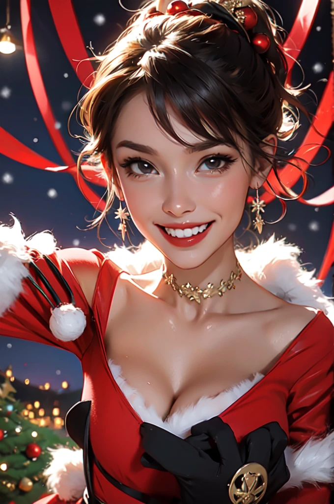 Christmas red, nice smile, looking at camera