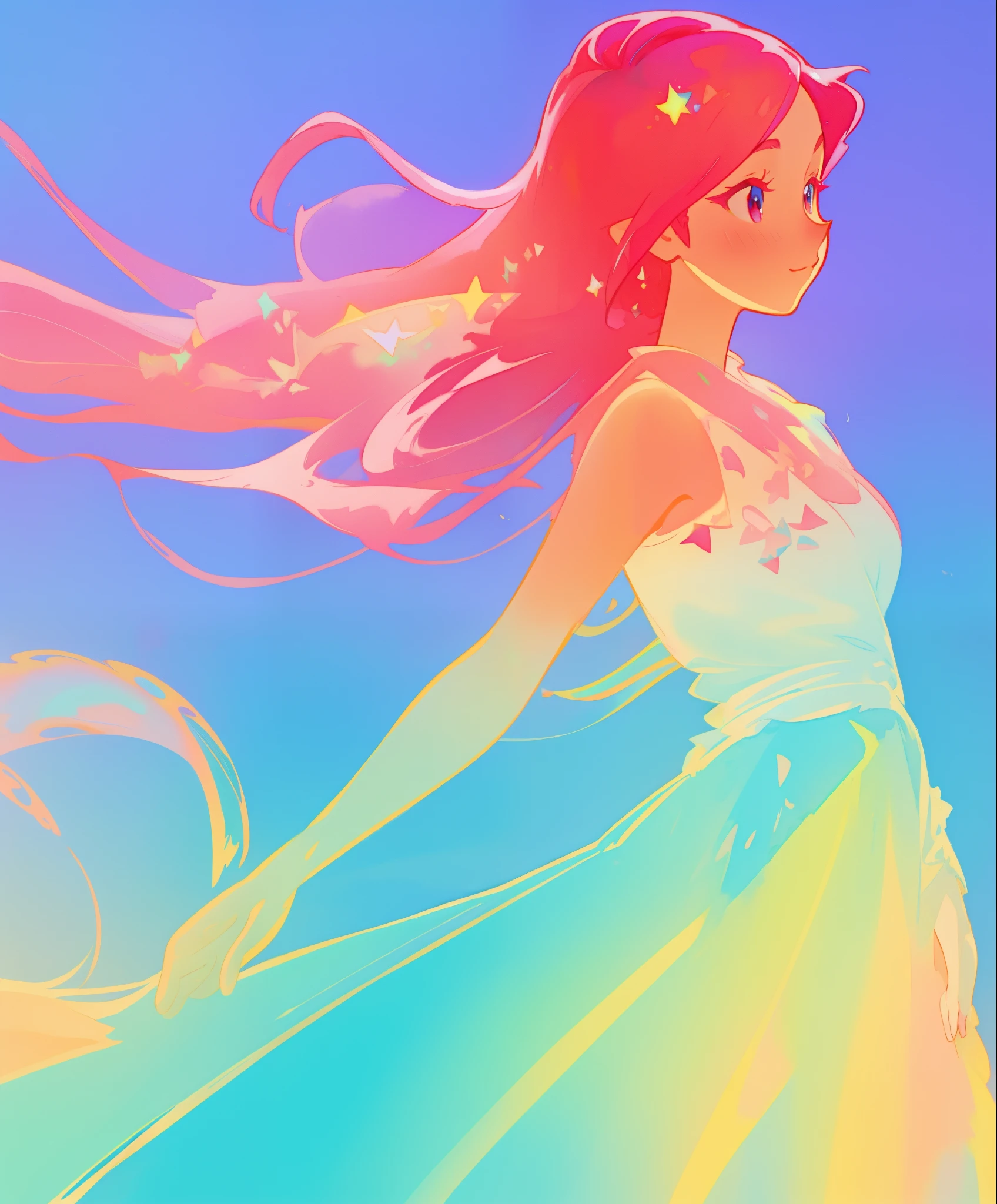 Cute Mermaid Vector Illustration. Pink Hair Mermaid Girl, Princess