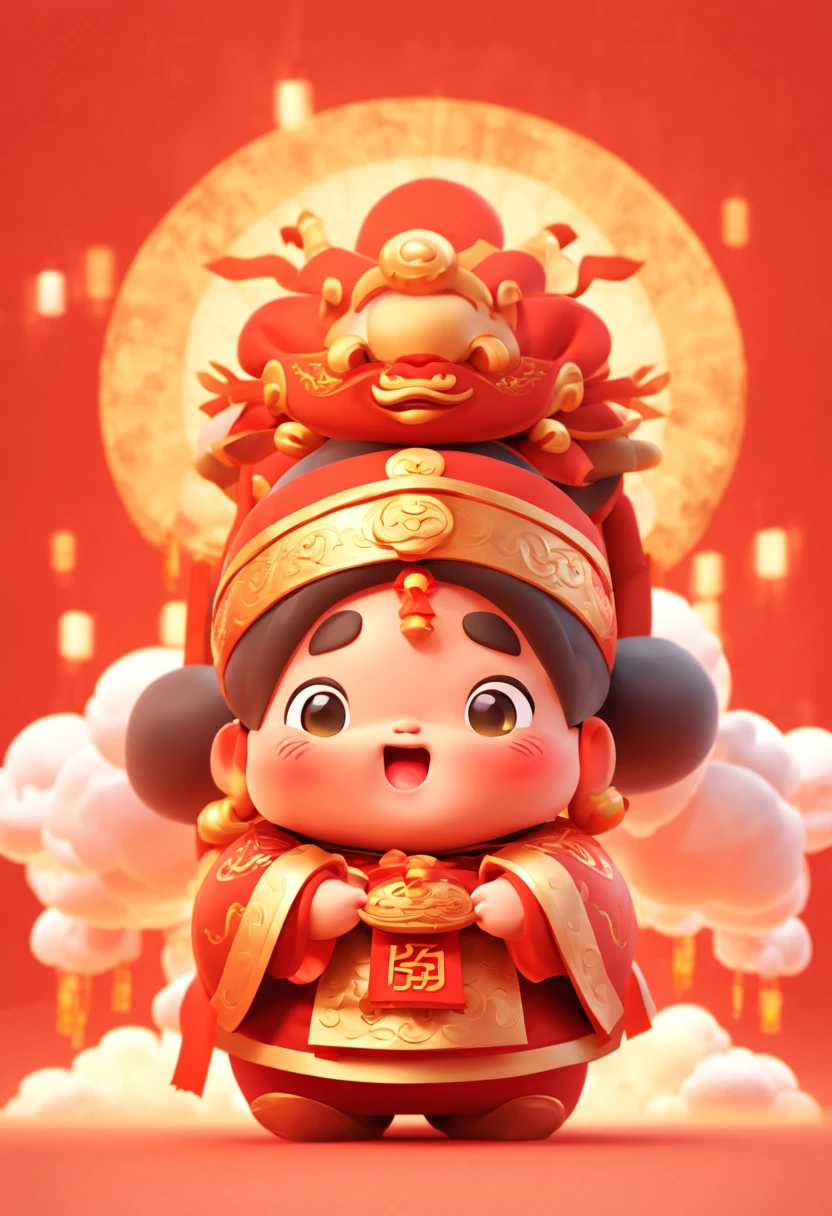 Game character design，(((Vector illustration style)))，(1 chubby child，Wearing the legendary Chinese New Year red costume，Wearing an auspicious gemstone headdresuwa#39;s facial expression  cute and enthusiastic，The eyes are shining，The corners of the mouth are raised), (Fuwa holds a bunch of firecrackeruwa’s hair has two cute little braids，You can tie a red ribbon on the braid), (((The stands up，Chinese Xiangyun cloth shoes: 1.6, Glowing lines or deep red LED light effect))), (whole body: 1.5), (((Chinese New Year elements, Chinese red background, auspicious clouds))), (pov, first-person view, Ghibli-like colours, Luminism, cinematic lighting, UHD, masterpiece, ccurate, anatomically correct, textured skin, super detail, high details, high quality, award winning, best quality, 4k), vivd colour, lively expression, eyes with brightness, Gentle background, styled