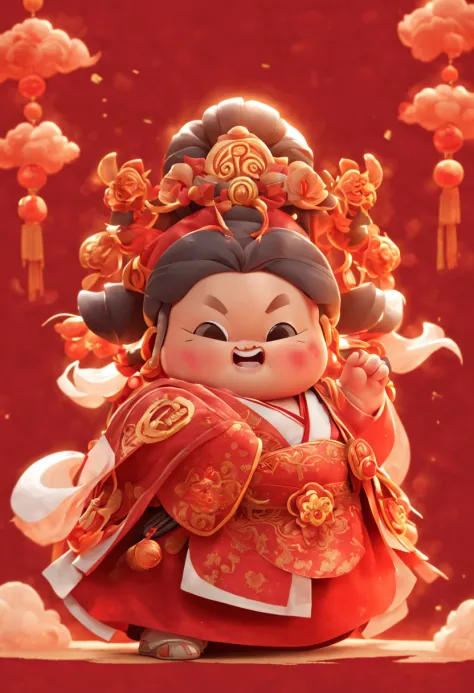 Game character design，(((Vector illustration style)))，(1 chubby child，Wearing the legendary Chinese New Year red costume，Wearing...