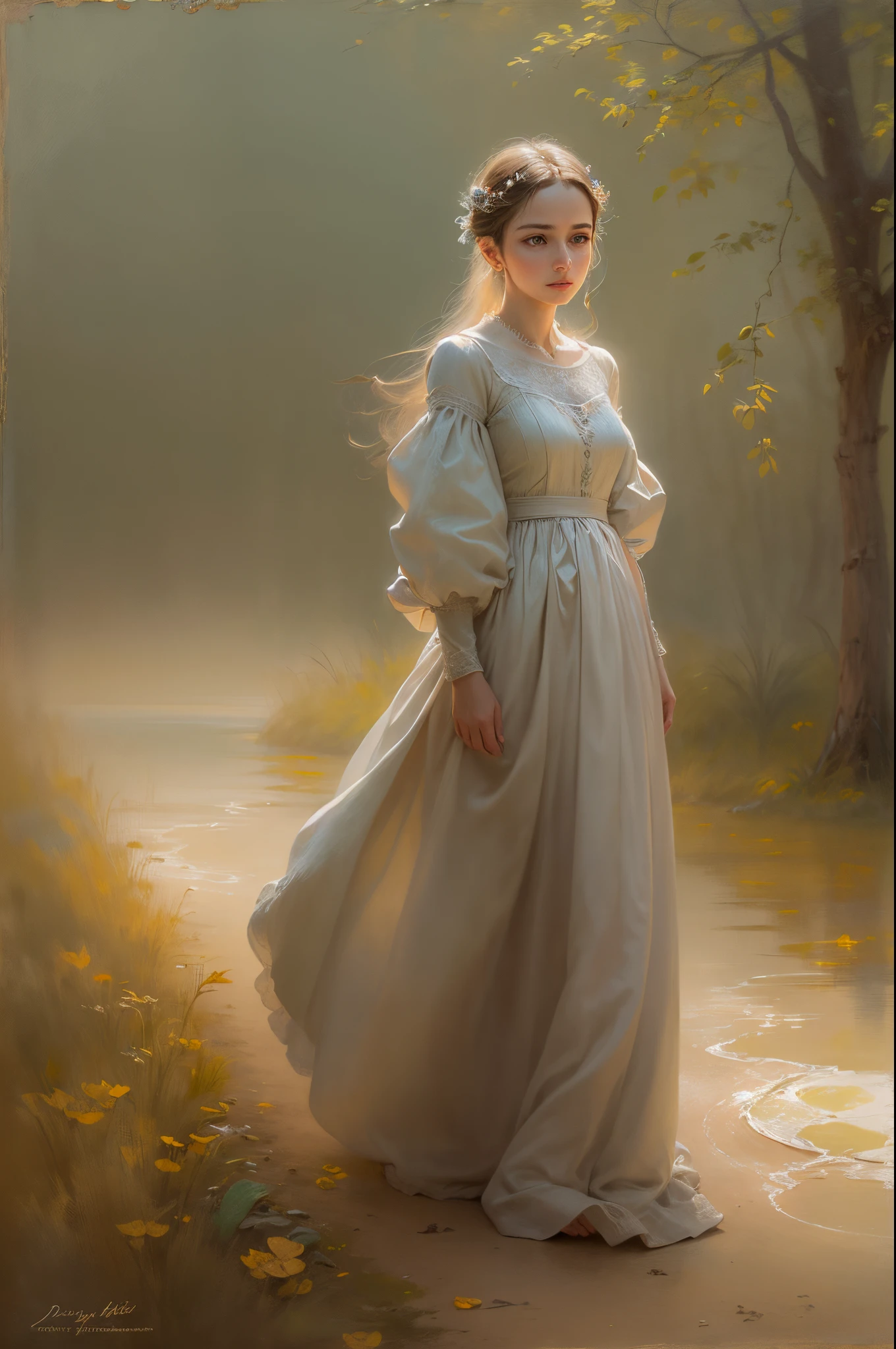 (Best quality,actual:1.37),Renaissance Minimalist Oil Painting,beuaty girl,詳細な目,Subtle color palette,Meticulous,Wonderful atmosphere,Glowing light,Soft light and shadow,vivid emotional descriptions,Timeless elegance,Meticulous attention to detail,Delicate and exquisite texture,Harmonious composition,Understated beauty,Classic art,serene environment,A unique perspective.