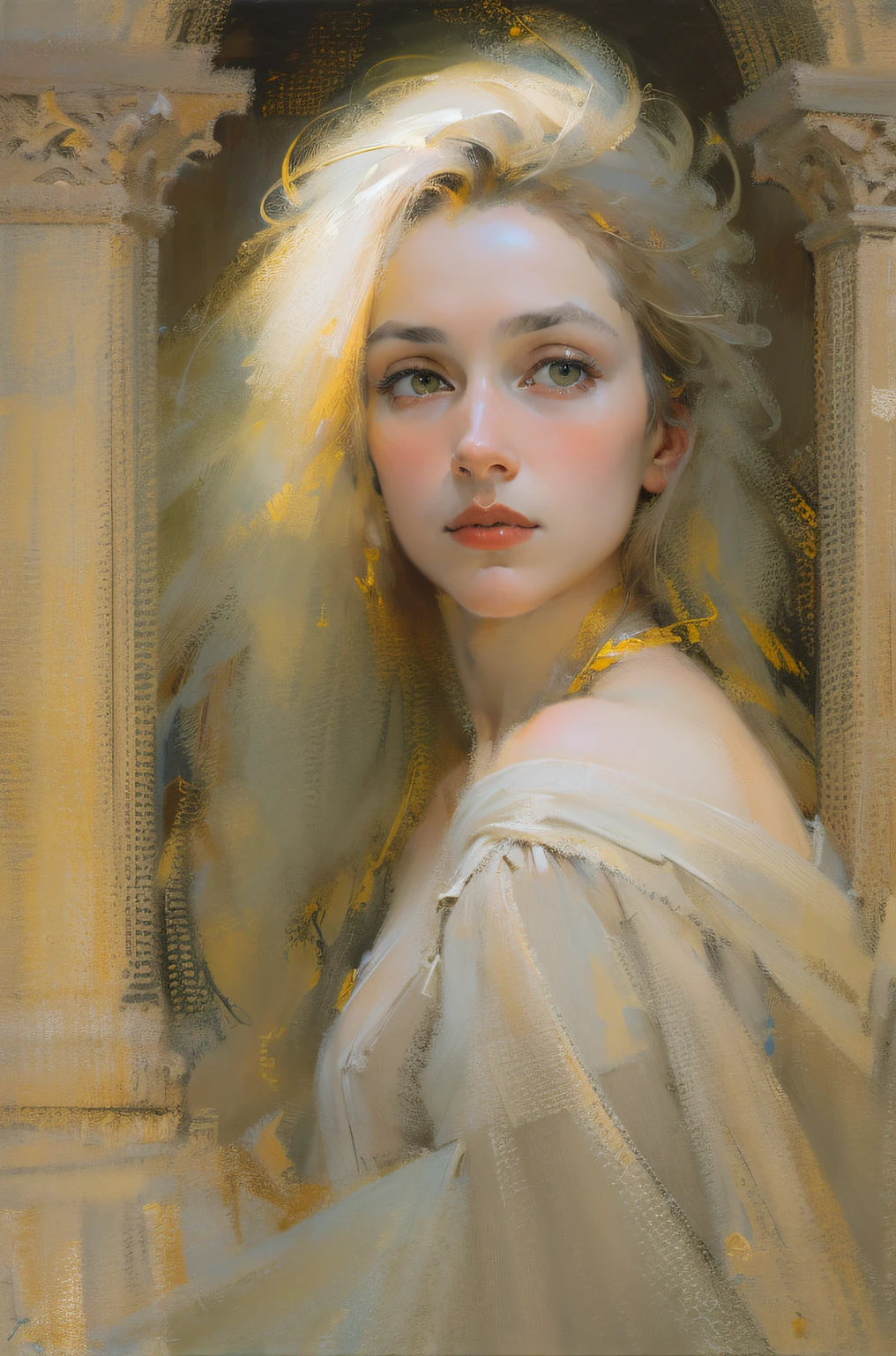 (Best quality,actual:1.37),Renaissance Minimalist Oil Painting,beuaty girl,詳細な目,Subtle color palette,Meticulous,Wonderful atmosphere,Glowing light,Soft light and shadow,vivid emotional descriptions,Timeless elegance,Meticulous attention to detail,Delicate and exquisite texture,Harmonious composition,Understated beauty,Classic art,serene environment,A unique perspective.