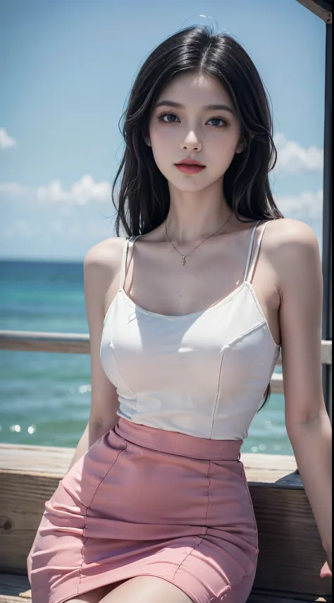 Sweet girl clothes5,high-waist skirt,jewelry,thighhighs, fashi-girl. red lips, mature female, makeup, (best quality, masterpiece:1.2), ultra-detailed, (realistic:1.37), beautiful, youthful, glamorous model with (detailed eyes, detailed lips, extremely deta...