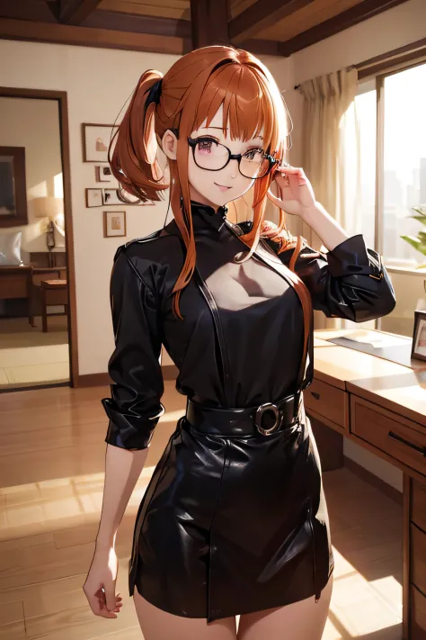 ((Marl)、inside in room、lightly dressed、Valley、full body Esbian、Beautiful legs)、（futaba sakura、orange color hair、Black-rimmed gla...