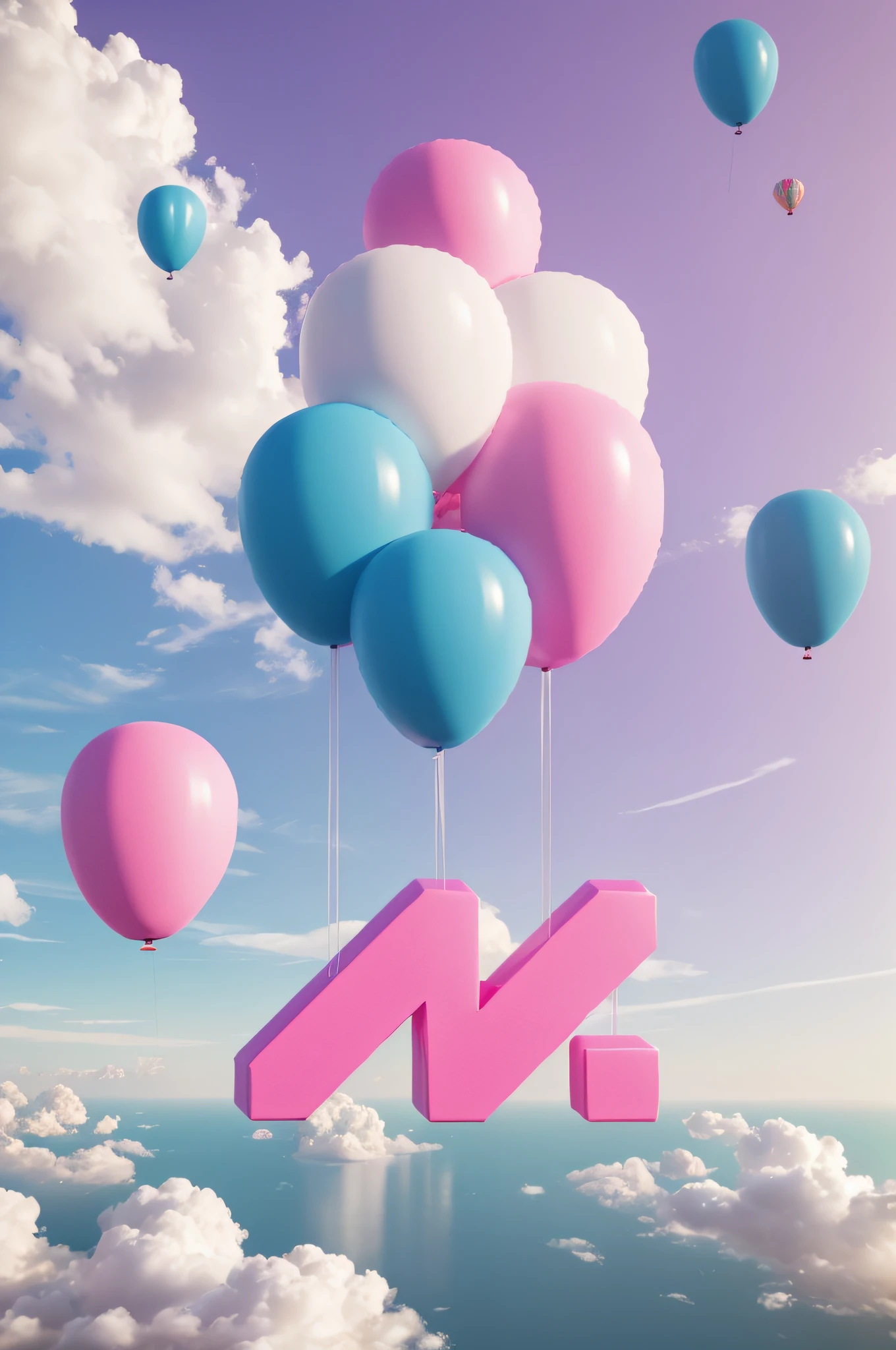 Balloons floating in the air with a pink and blue balloon - SeaArt AI