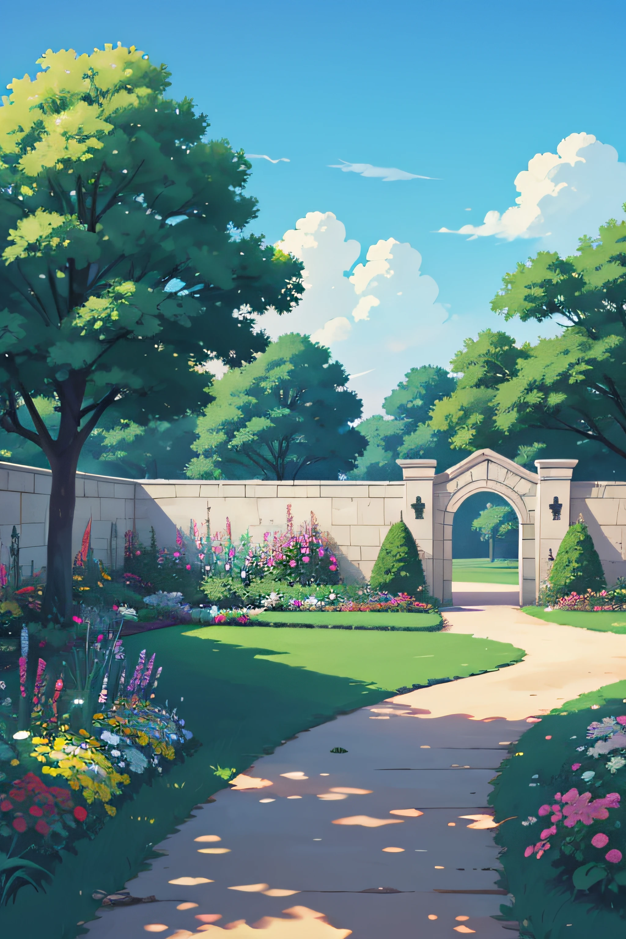 simple garden scenery digital painting. anime style art. behind clear sky. for portrait purposes