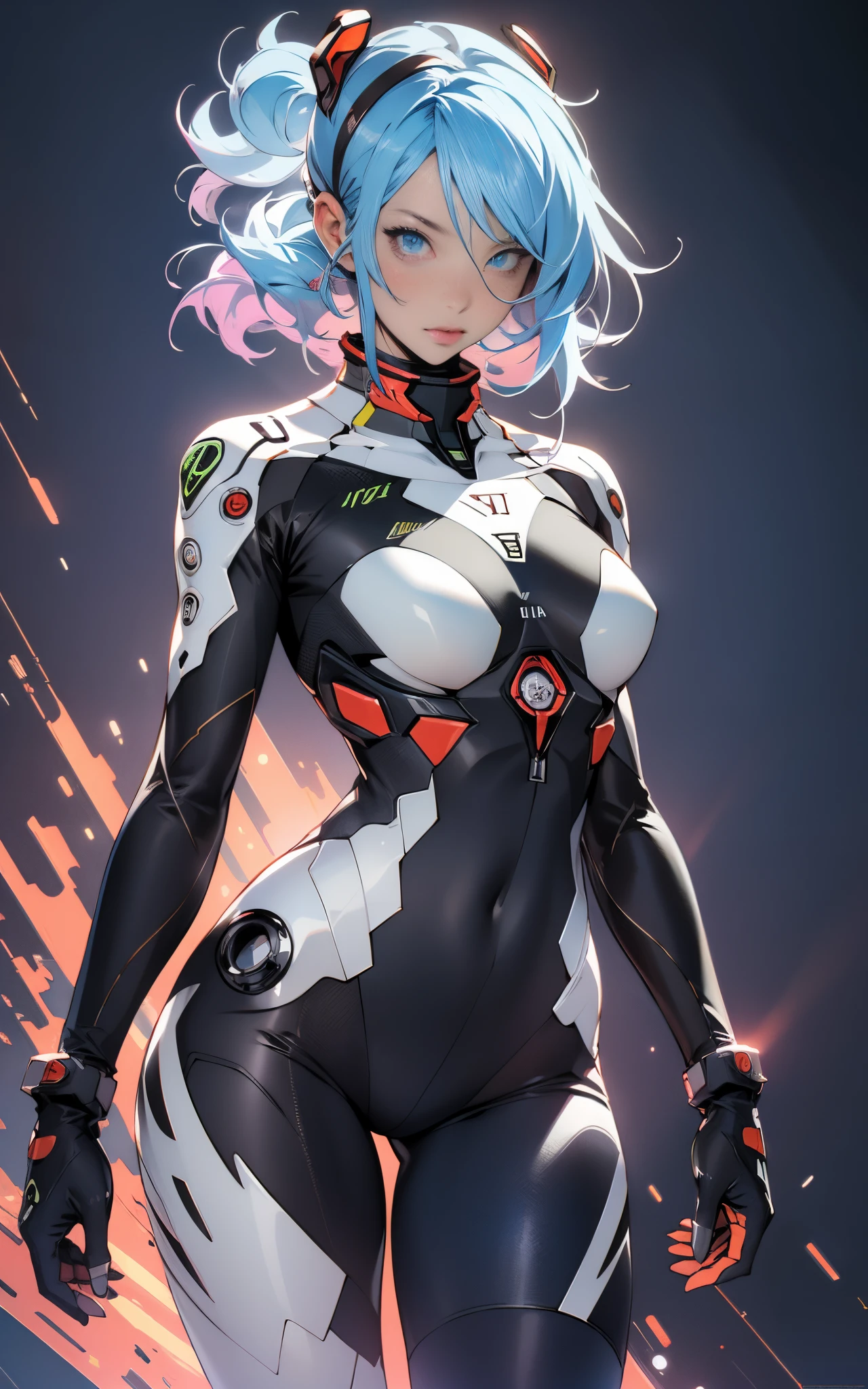 ((( Woman))), ((Best Quality)), ((masutepiece)), (Detailed: 1.4), (Absurd), A 35-year-old woman wears a Simon Bisley-style micro thong., Genesis evangelion neon style clothing, 2-piece clothing, bobhair, arm tatoo, cybernetic hands, pastel, Centered, scale to fit the dimensions, nffsw (High dynamic range),Ray tracing,NVIDIA RTX,Hyper-Resolution,Unreal 5,Subsurface Dispersion,  PBR Texture, Post-processing, Anisotropy Filtering, depth of fields, Maximum clarity and sharpness, Multilayer textures, Albedo and specular maps, Surface Shading, accurate simulation of light and material interactions, Perfect proportions, Octane Render, Two-tone lighting, Wide aperture, Low ISO, White Balance, thirds rule, 8K Raw, Crysisnanosuit,loraeyes,nijistyle,cateyes,Blue hair, Blue eyes