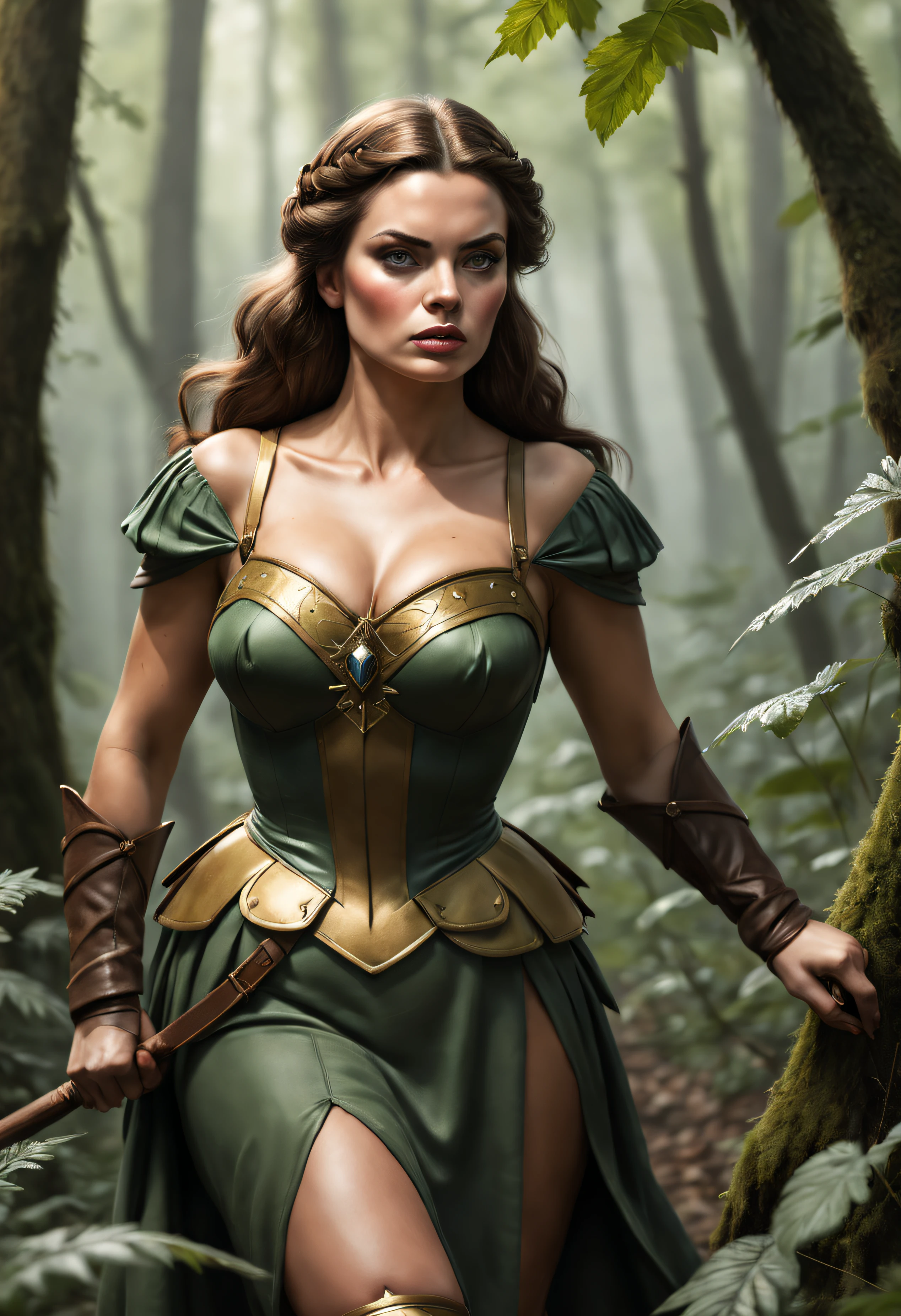 belle femme amazon, im Wald, Krieg, Zeichenstil