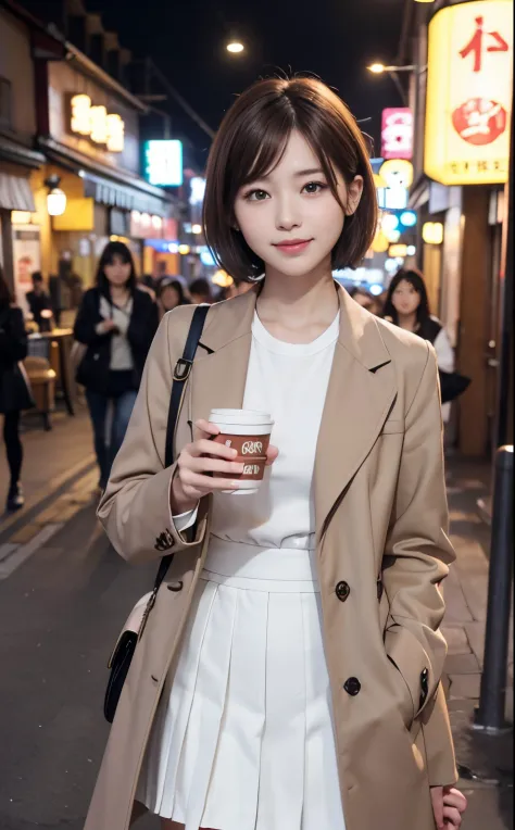 Cute 21 years old Japan、cafes、hamburgers、date、date、Super Detail Face、Eye of Detail、二重まぶた、beautiful thin nose、foco nítido:1.2、prety woman:1.4、(light brown hair,short-haired、),fair white skin、top-quality、​masterpiece、超A high resolution、(Photorealsitic:1.4)、H...