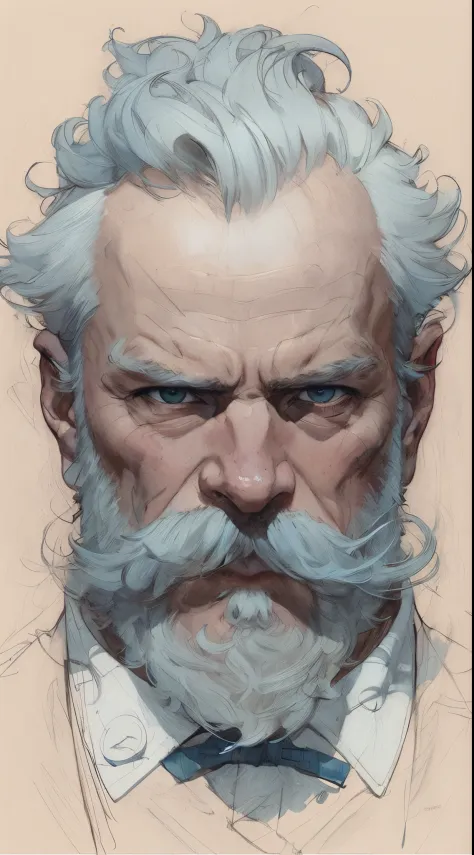 um close up de um desenho de um homem com bigode, Martin then, Retrato da obra, Moebius + Artgerm, Martin then, Epic portrait il...