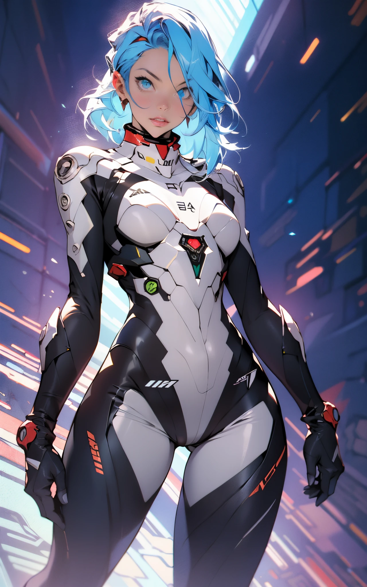 (((Adult Woman))), ((Best Quality)), ((masutepiece)), (Detailed: 1.4), (Absurd), 35-year-old adult woman with Simon Bisley-style micro thong, Genesis evangelion neon style clothing, 2-piece clothing, bobhair, arm tatoo, cybernetic hands, pastel, Centered, scale to fit the dimensions, nffsw (High dynamic range),Ray tracing,NVIDIA RTX,Hyper-Resolution,Unreal 5,Subsurface Dispersion,  PBR Texture, Post-processing, Anisotropy Filtering, depth of fields, Maximum clarity and sharpness, Multilayer textures, Albedo and specular maps, Surface Shading, accurate simulation of light and material interactions, Perfect proportions, Octane Render, Two-tone lighting, Wide aperture, Low ISO, White Balance, thirds rule, 8K Raw, Crysisnanosuit,loraeyes,nijistyle,cateyes,Blue hair, Blue eyes