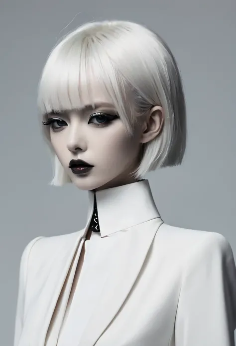 a female albino model with short black hair and bangs - SeaArt Al - Free Al  Art Generator