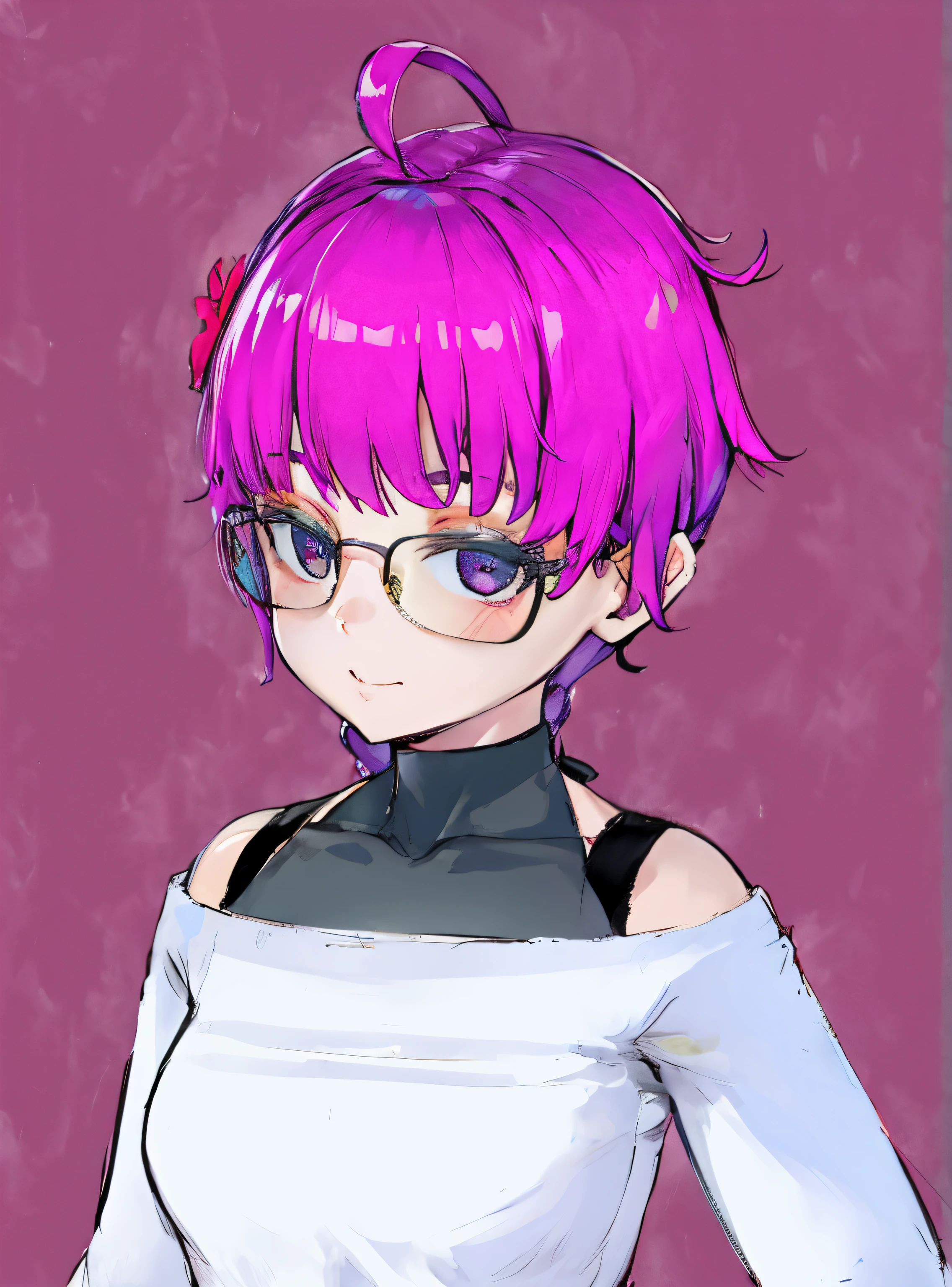 A drawing of a girl with pink hair and glasses - SeaArt AI