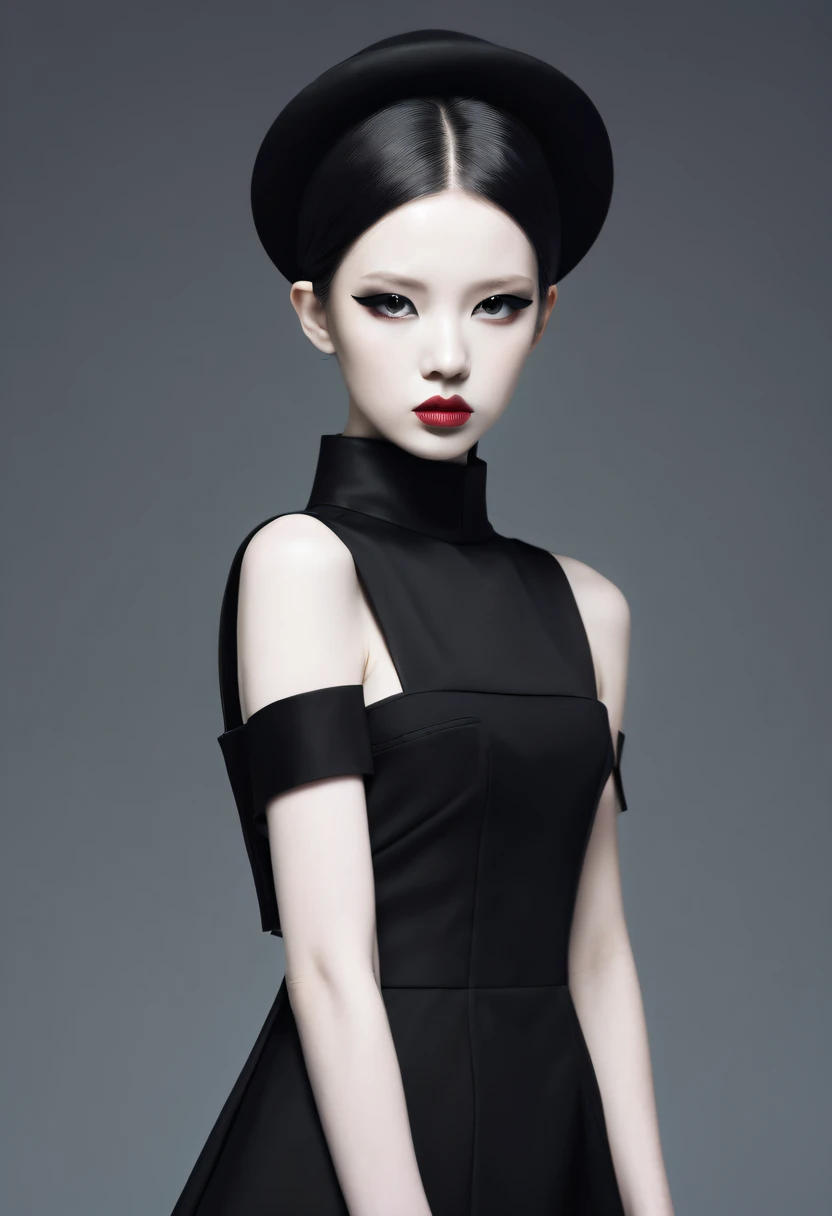 a female albino model with short black hair and bangs - SeaArt Al - Free Al  Art Generator