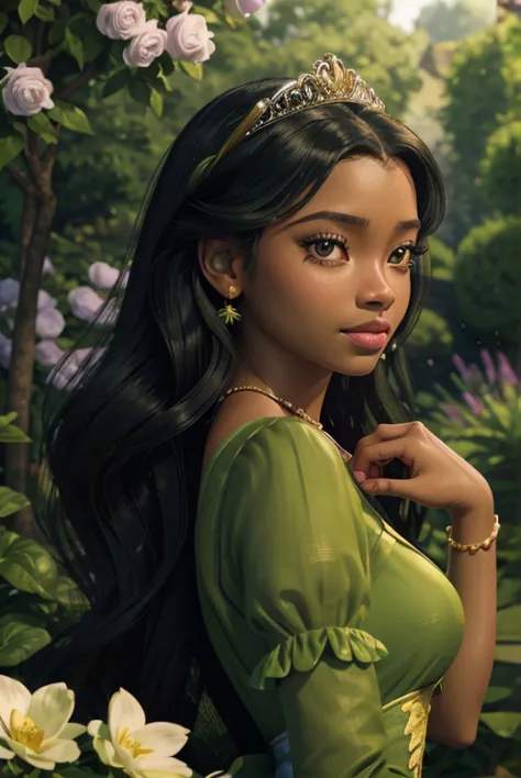 Princess Tiana (from the Princess and the Frog) best quality,realistic,portrait,beautiful detailed eyes,beautiful detailed lips,...