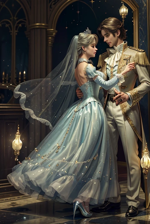 Cinderela (from Cinderela) (melhor qualidade,4K,8K,alta resolução,obra de arte:1.2),Ultra-detalhado,realista:1.37,conto de fadas,Retrato,Cinderela,princess,chinelos de vidro,vestido de baile de tirar o fôlego,luzes cintilantes,carruagem dourada,Palácio Real,floresta encantada,varinha mágica,tiara brilhante,Final feliz,atmosfera mágica,Da pobreza à riqueza,Dança Real,fada madrinha,mundo da fantasia,bibbidi-bobbidi-boo,reflexão espelhada,relógio do castelo marca meia-noite,Ambiente romântico,Penteado elegante,sapatos de dança,carruagem de abóbora encantada,céu estrelado,romantic conto de fadas setting,Príncipe Encantado,final do livro de histórias,bela transformação,música clássica,cenário extravagante,escadaria majestosa,celebração alegre,encantamento memorável,história da cinderela,valsa,jardim real,movimentos graciosos,beleza atemporal,personagem de conto de fadas