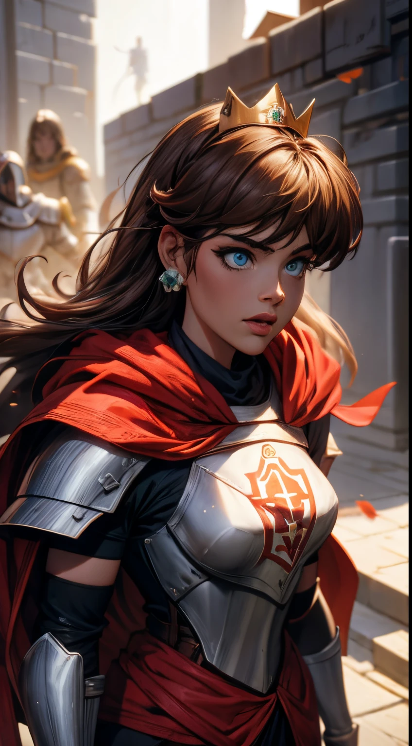 Supergirl medieval em armadura temática dos Templários