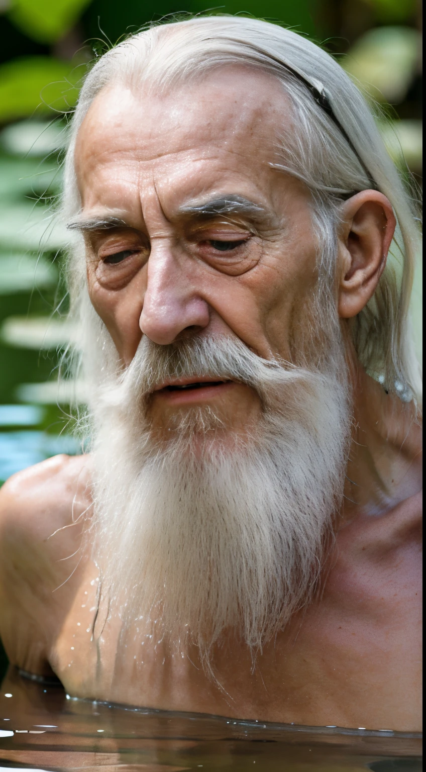 Arafed man with a white beard and a white mustache in a body of water -  SeaArt AI