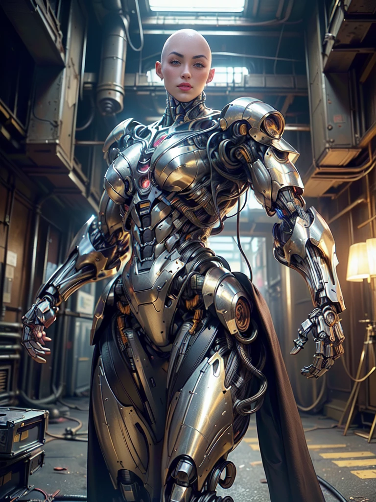 (beautiful borg queen:1.25), (1 girl), (metallic muscle armor:1.5), (no hair), (bald head covered in cables:1.5), (robotic mechanical physique:1.5), (super muscular cyborg:1.5), (covered in cables and mechanical muscles:1.5), (android muscular anatomy:1.5), (megan-fox:1.5), (perfect fingers:1.25),(8k, RAW photo, photorealistic:1.25), sci fi atmosphere, futuristic dystopia, alien landscape,