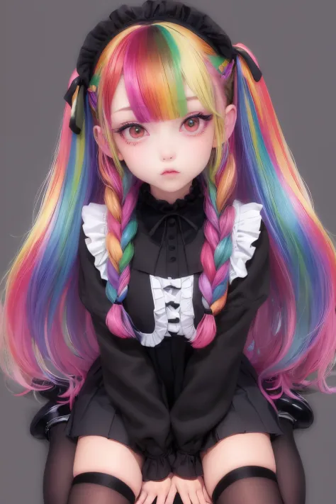 (best quality,8k,hight resolution,masutepiece:1.3),hight resolution、1girl in、detailed fingers、((rainbow hair color))、break twin ...