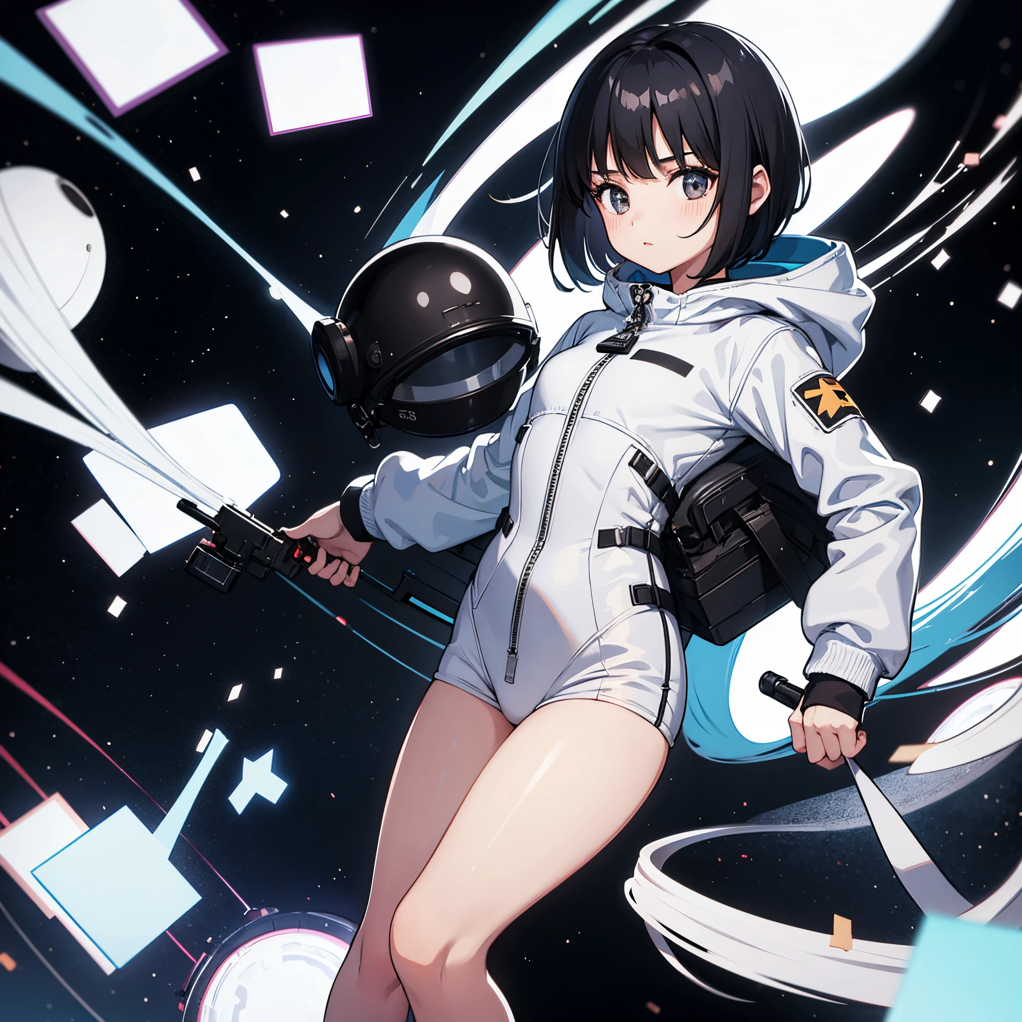 Anime girl in space with a helmet and a gun - SeaArt AI