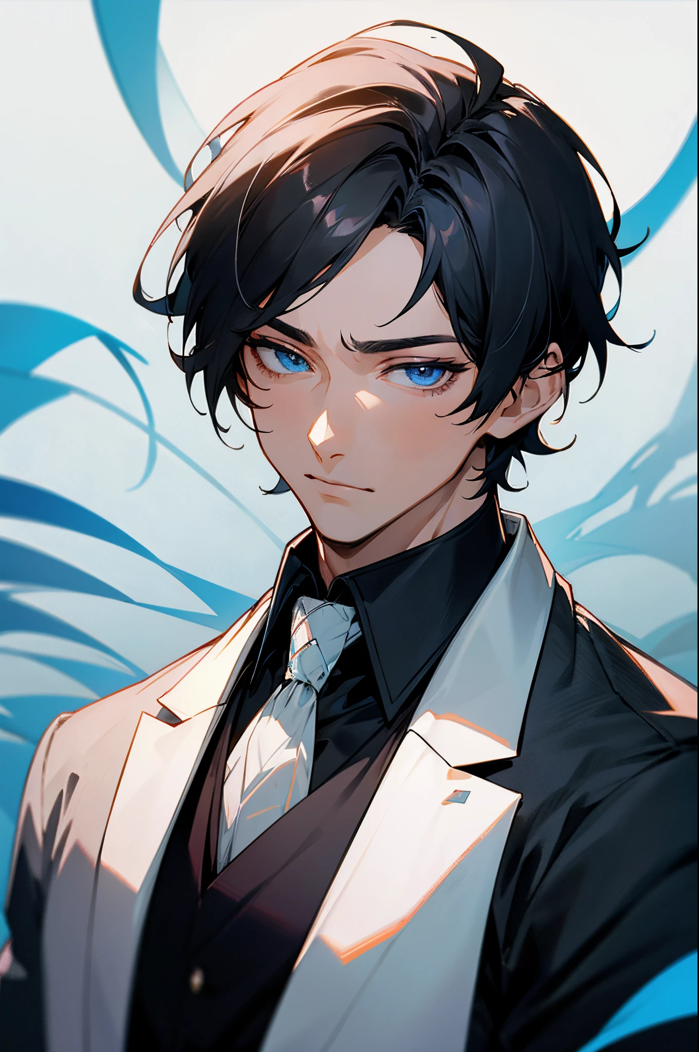 Black short haired, blue eyed, handsome, man, noble - SeaArt AI