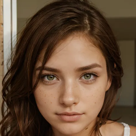 Female brown hair hazel green eyes with some freckles