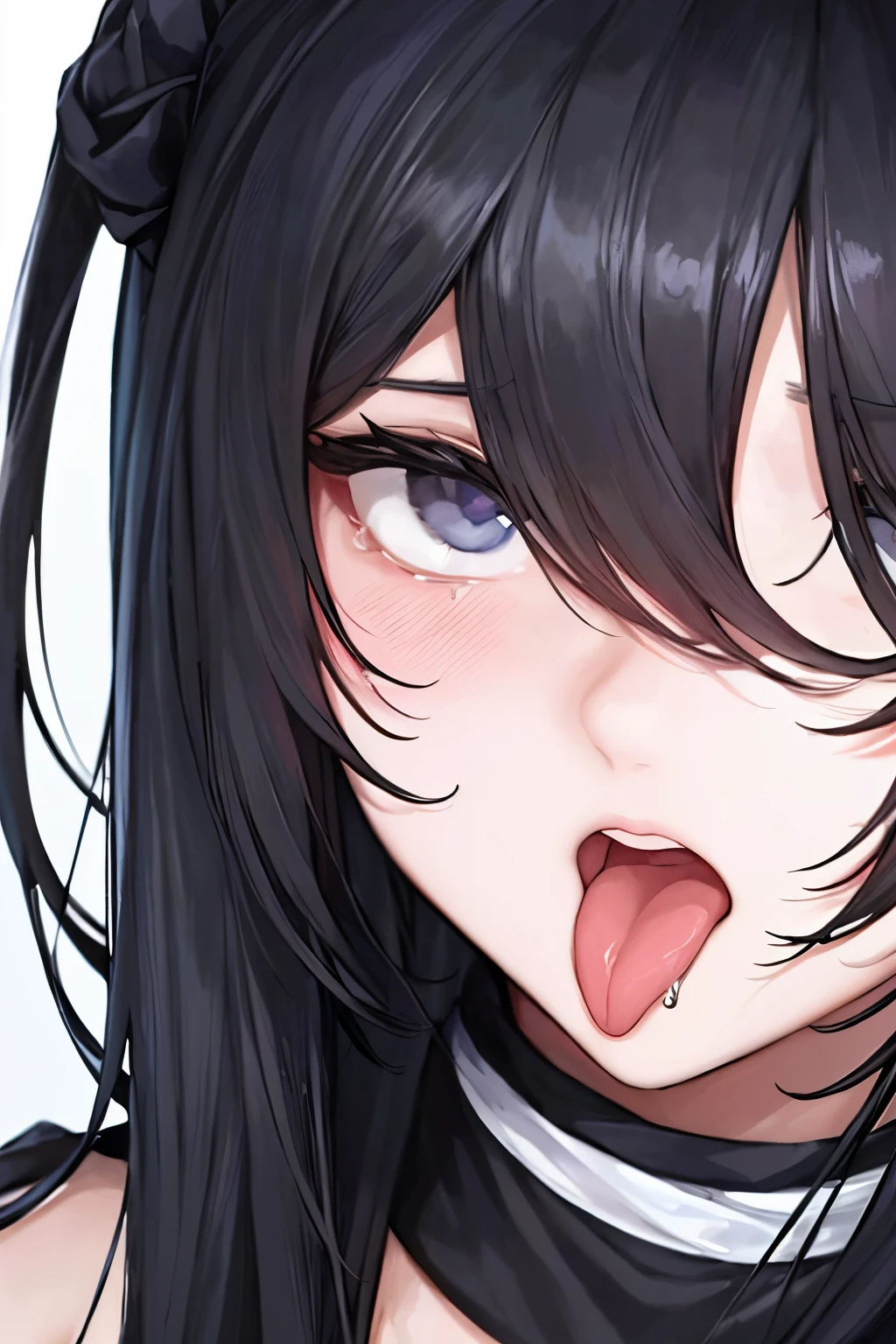 Anime girl with black hair and blue eyes making a face - SeaArt AI