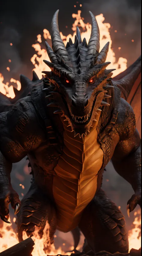 (best quality,16k,32k,highres,masterpiece:1.2),ultra-detailed,(realistic,photorealistic,photo-realistic:1.37),(The ultimate Orochi dragon) glowing red eyes realistic fire background of totally destroyed mountain alone looking at the camera serious expression.