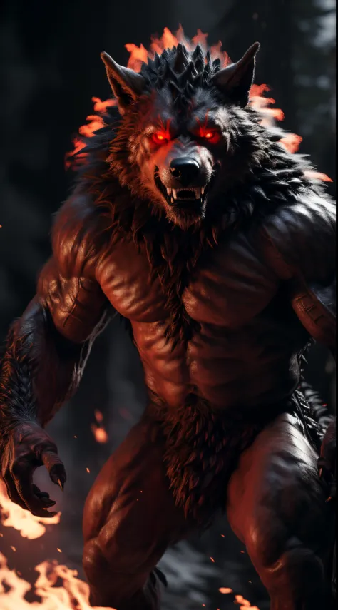 (best quality,16k,32k,highres,masterpiece:1.2),ultra-detailed,(realistic,photorealistic,photo-realistic:1.37),(The ultimate Orochi werewolf) glowing red eyes realistic fire background of totally destroyed mountain alone looking at the camera serious expression.
