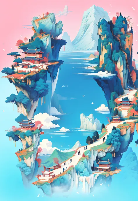 ((tmasterpiece)),((Best quality)),((high detal)),((actual,)) Chinese landscape ,Monte，Auspicious clouds，​​clouds，lakes，noodle，bo...