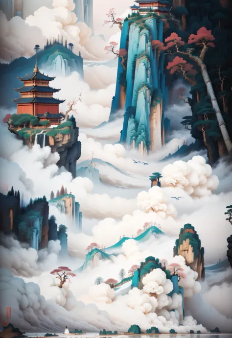 ((tmasterpiece)),((Best quality at best)),((high detal)),((actual,)) China landscape mountain, ​​clouds, ​​clouds, lake, noodle,...
