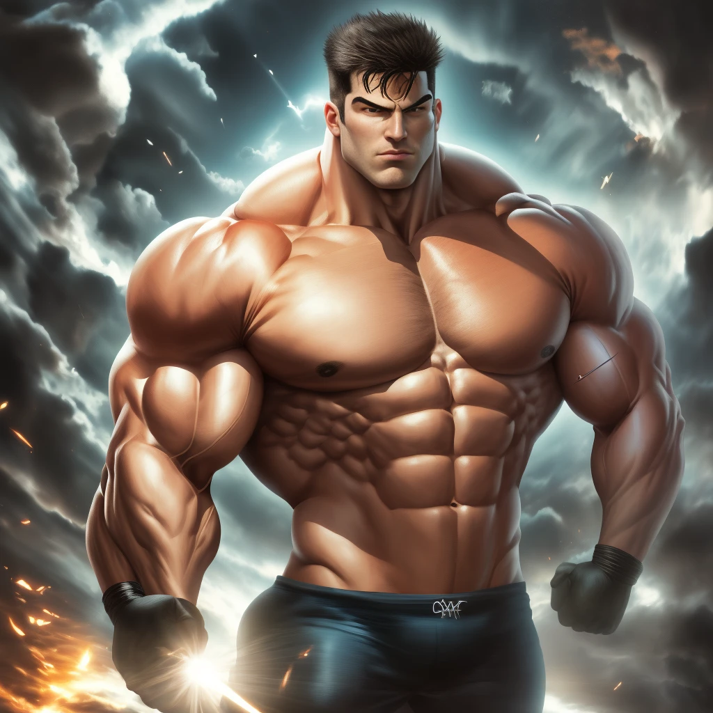 Super buff man, extremely big muscles, oversized muscles - SeaArt AI