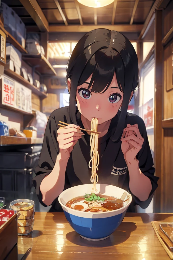 4k, high quality, boy eating ramen, perspective, hands holding chopsticks, clear hands, good hands