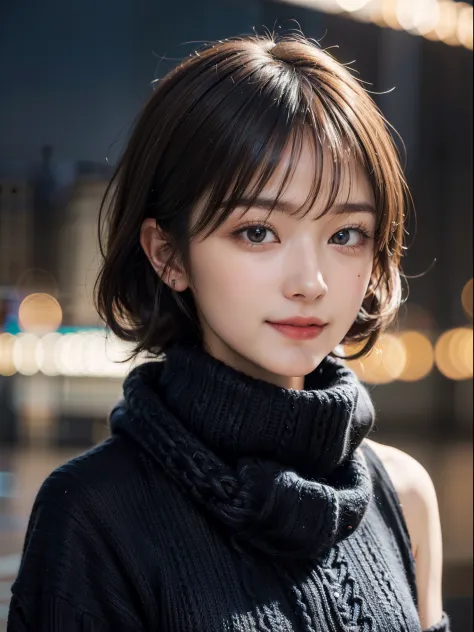 1 japanese idol,(black sweater:1.4),(she wears a knitted snood around her neck to hide her chin.....:1.5), (raw photo, best qual...