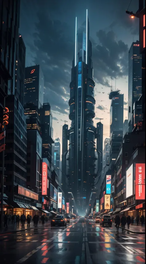 (Best quality),(masterpiece),(ultra detailed),(high detailed),(extremely detailed), "A sprawling futuristic cityscape at dusk, w...