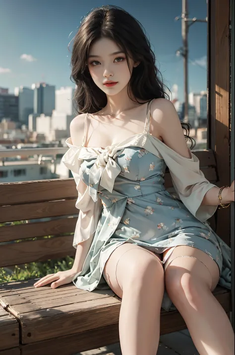 Sweet girl clothes5,high-waist skirt,jewelry,thighhighs, fashi-girl, red lips, mature female, makeup, Big eyes, Pretty eyes, ((full body)), ((Random shooting angles)), (best quality, masterpiece:1.2), ultra-detailed, (realistic:1.37), beautiful, youthful, ...