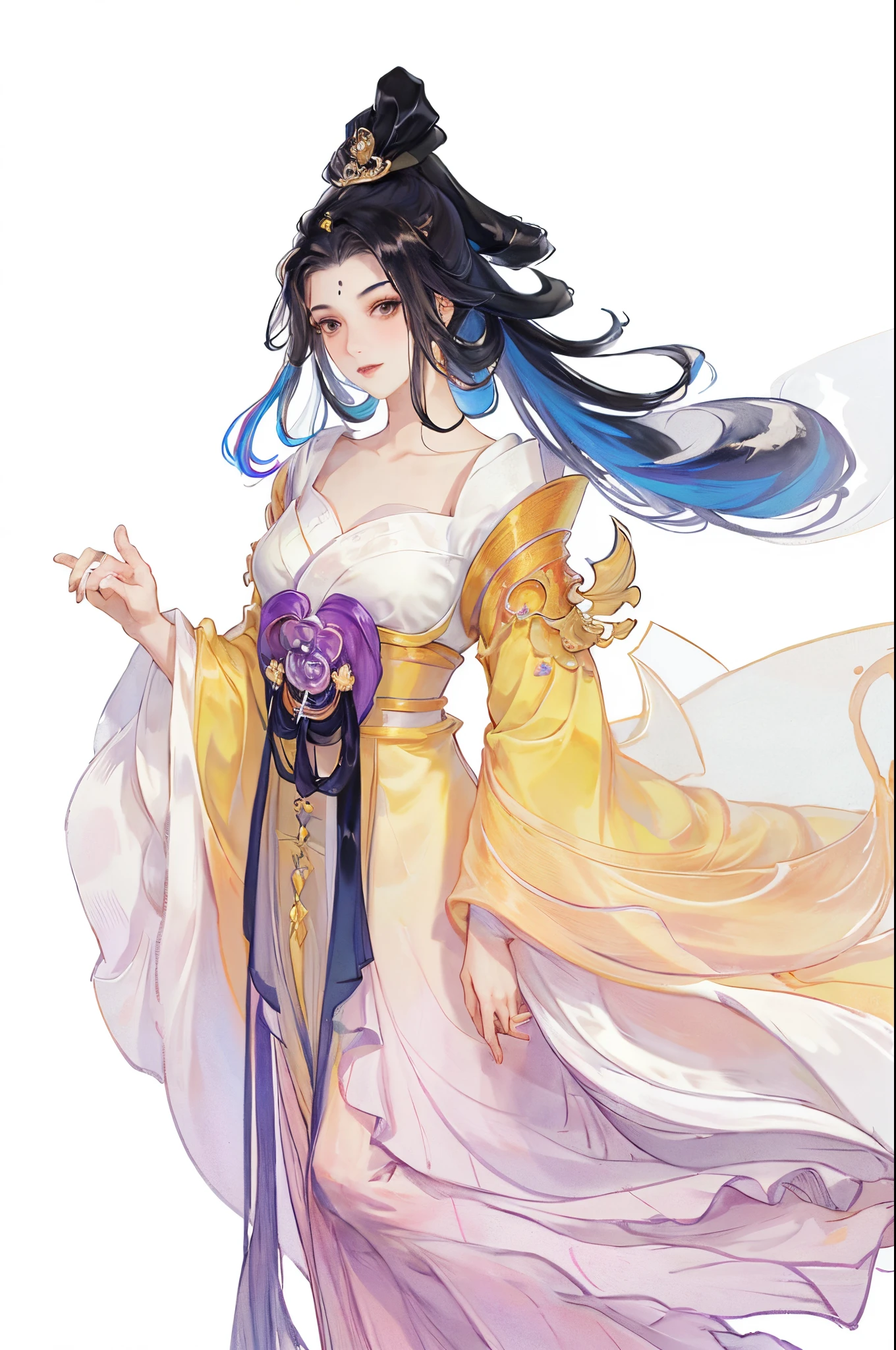 Best quality at best, Ultra-high resolution, (((1 girl))),(Long black hair), game fairy, Old palace, Hanfu, Yarn, Flowing light yarn, jewelry, (focal), (((Colorful))),(sketching:0.8) , tmasterpiece, Best quality at best, beautiful painted, meticulous,(Denoising:0.6), highly  detailed, (tmasterpiece, Best quality at best） CG unified 8K wallpaper，tmasterpiece，Best quality，ultra - detailed）, Super HD picture quality