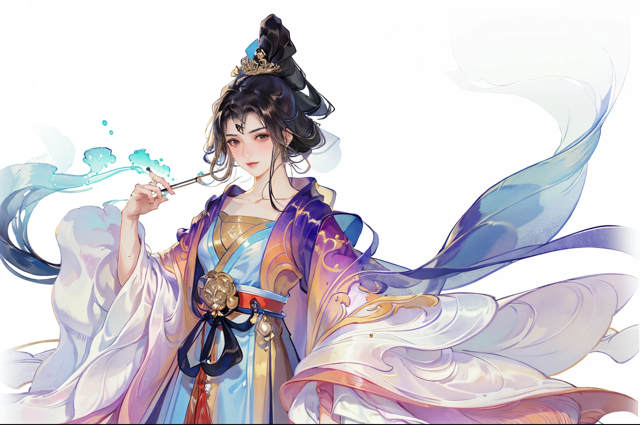 Best quality at best, 超高分辨率, (((1 girl))),(Long black hair), game fairy, Old palace, Hanfu, Yarn, Flowing light yarn, jewelry, (focal), (((Colorful))),(sketching:0.8) , tmasterpiece, Best quality at best, beautiful painted, meticuloso,(Denoising:0.6), highly  detailed, (tmasterpiece, Best quality at best） CG unified 8K wallpaper，tmasterpiece，Best quality，ultra - detailed）, Super HD picture quality