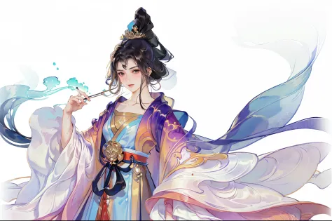 Best quality at best, 超高分辨率, (((1 girl))),(Long black hair), game fairy, Old palace, Hanfu, Yarn, Flowing light yarn, jewelry, (...