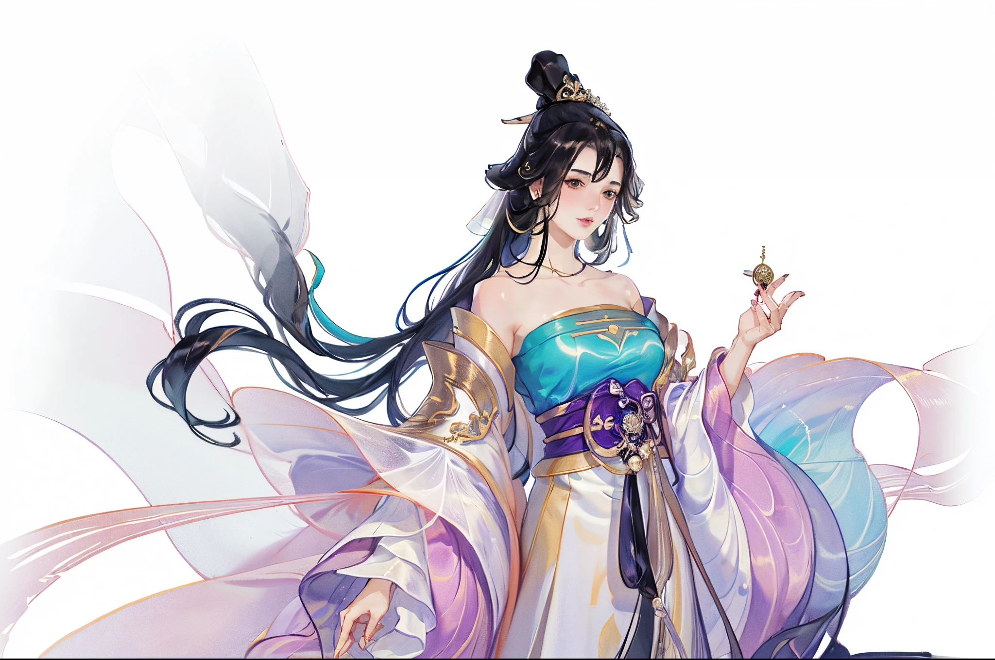 Best quality at best, 超高分辨率, (((1 girl))),(Long black hair), game fairy, Old palace, Hanfu, Yarn, Flowing light yarn, jewelry, (focal), (((Colorful))),(sketching:0.8) , tmasterpiece, Best quality at best, beautiful painted, meticuloso,(Denoising:0.6), highly  detailed, (tmasterpiece, Best quality at best） CG unified 8K wallpaper，tmasterpiece，Best quality，ultra - detailed）, Super HD picture quality