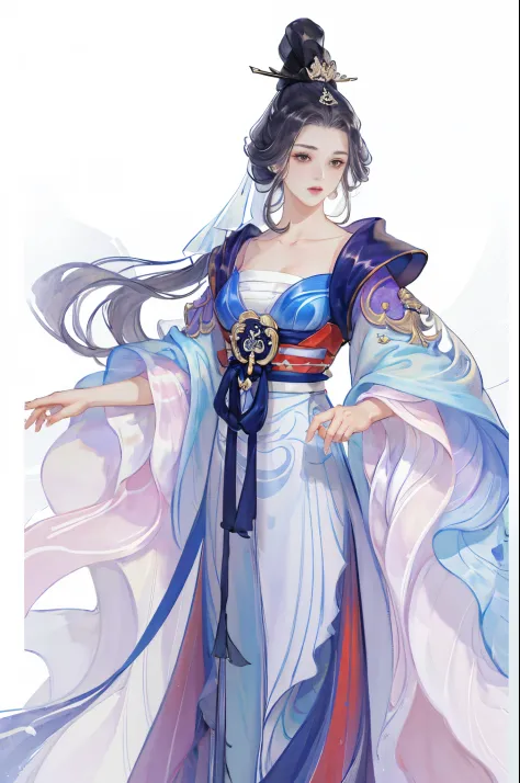 Best quality, 超高分辨率, (((1 girl))),(cabelos preto e longos), game fairy, old palace, Hanfu, yarn, flowing gauze, jewely, (focal),...
