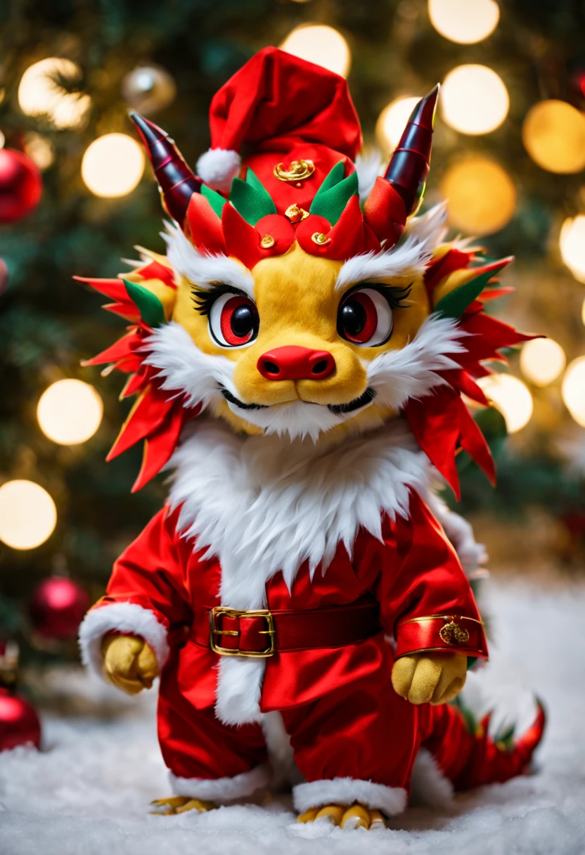 christmas，A Chinese dragon，Chinese dragon in Christmas costume，Cute dragon，tmasterpiece，oh oh, oh oh, oh oh oh, Oh really，フォトリアリスティック，4K