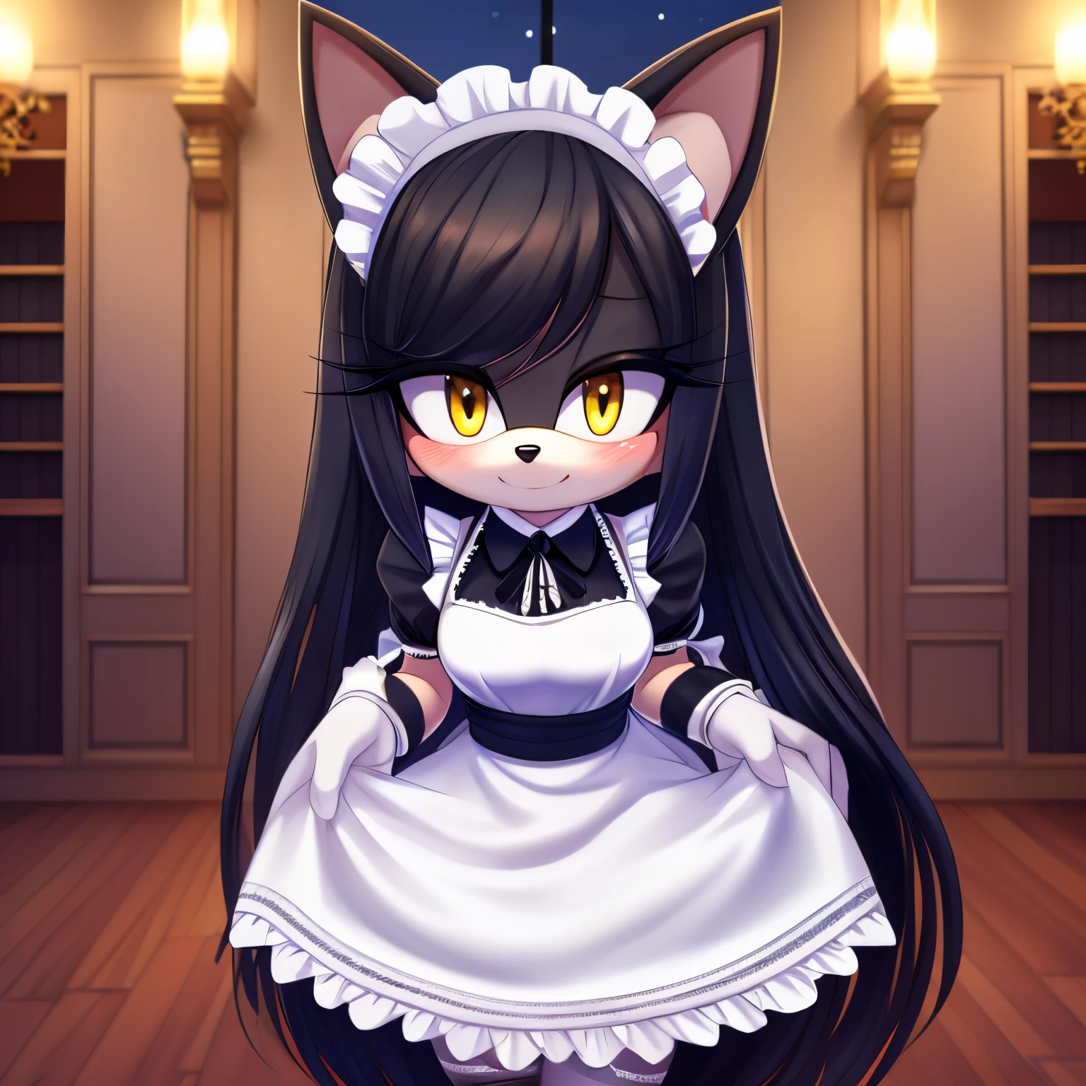 A close up of a cartoon cat with a maid outfit - SeaArt AI