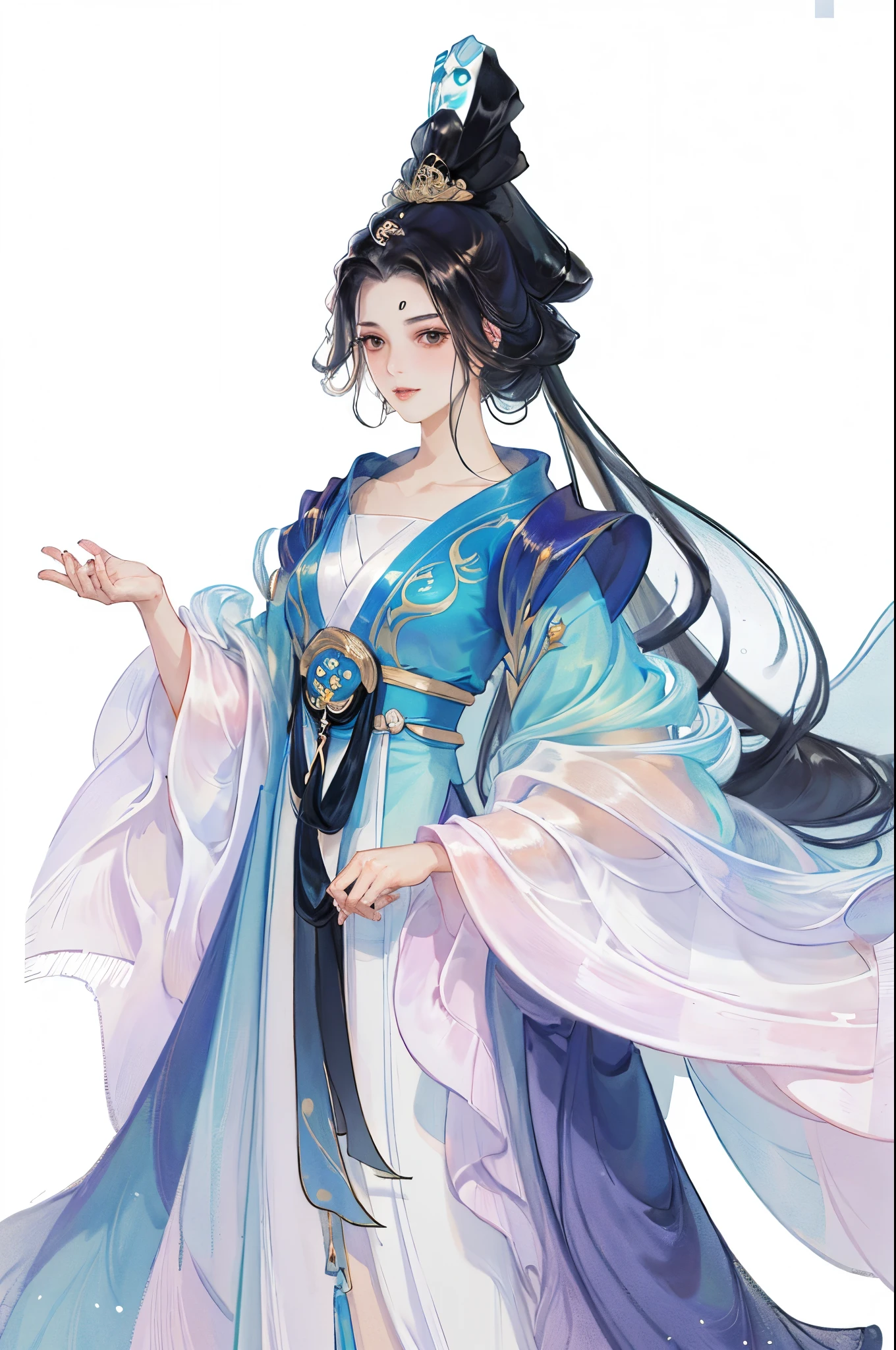 Best quality at best, 超高分辨率, (((1 girl))),(Long black hair), game fairy, Hanfu, Yarn, Flowing light yarn, jewelry, (focal), (((Colorful))), particle fx , tmasterpiece, Best quality at best, beautiful painted, meticuloso, highly  detailed, (tmasterpiece, Best quality at best） CG unified 8K wallpaper，tmasterpiece，Best quality，ultra - detailed）, Super HD picture quality，Clear face